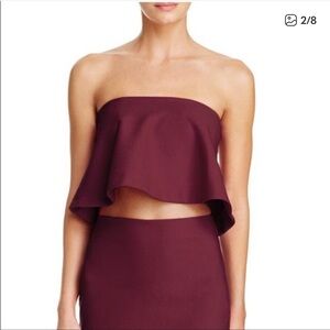 LIKELY Revolve Tearose Strapless Flared Tube Top Burgundy Maroon